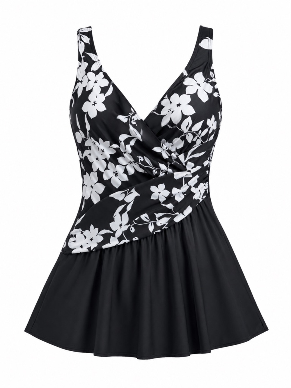 Miraclesuit Floral Swimdress Black White Women’s 12 Skirted One Piece Shaping